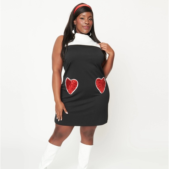 Smak Parlour Plus Size Black & White Sequin Heart Haute Gossip Mini Dress 3x/20 - Picture 2 of 3